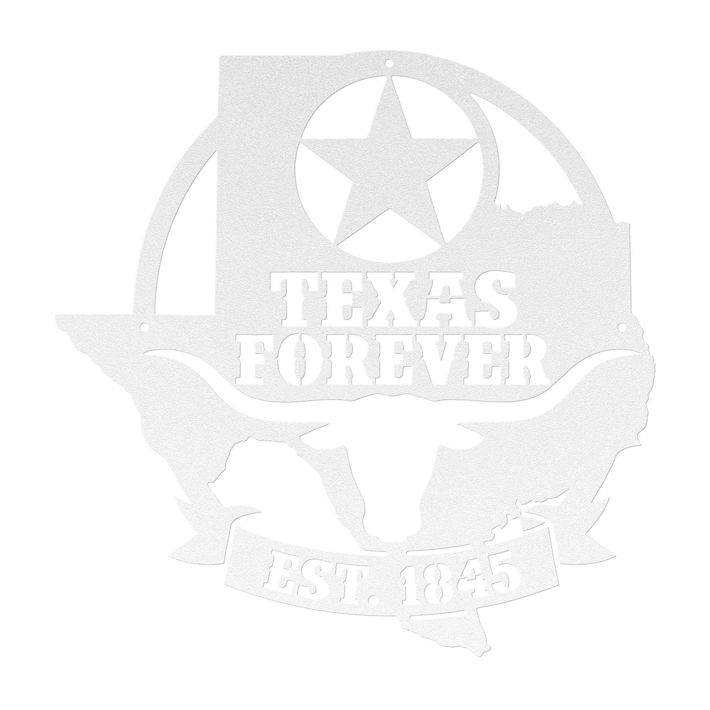 Texas Forever Metal Wall Art Sign, Texas Star Longhorn Decor, Rustic Ranch Farmhouse Wall Hanging, Powder Coated Steel Indoor Outdoor Sign