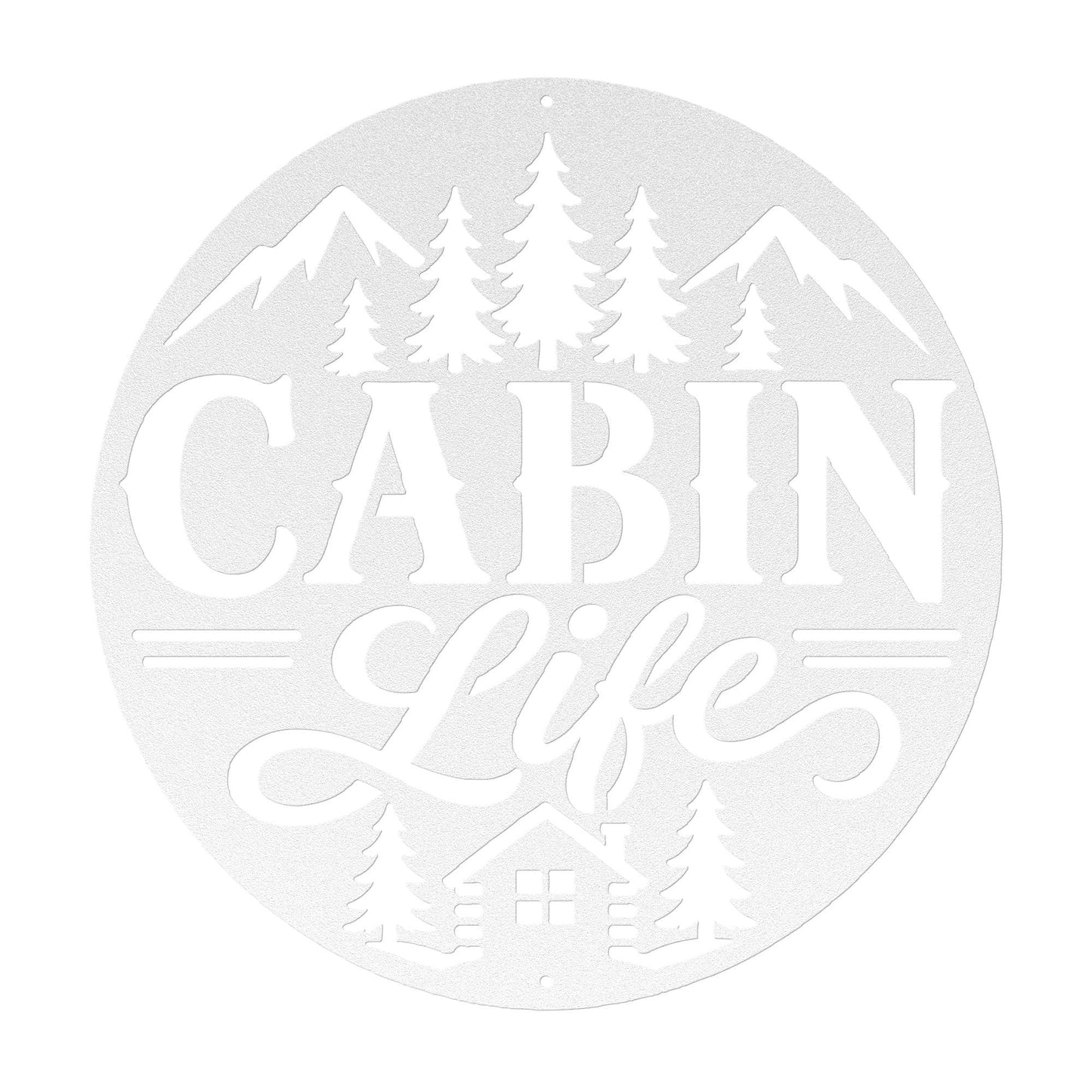 Rustic Cabin Metal Sign, Mountain Pine Tree Wall Decor, Lodge Housewarming Gift, Woodland Retreat Art, Steel Circle Home Accent