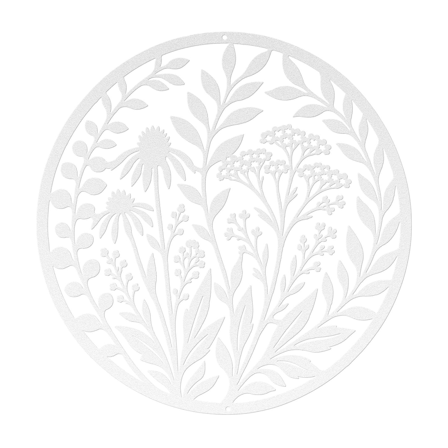 Wildflower Metal Wall Art, Botanical Steel Sign, Floral Garden Decor, Round Nature Plaque, Rustic Farmhouse Entryway Housewarming Gift