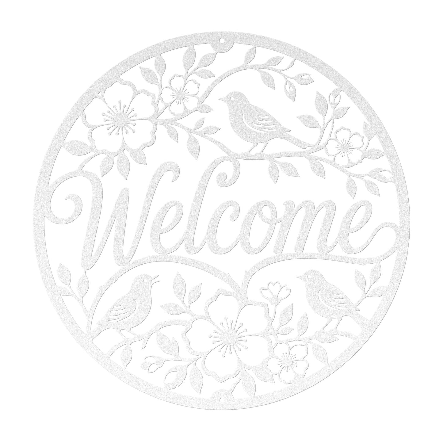 Floral Bird Welcome Metal Sign, Round Front Door Decor, Garden Style Entryway Wall Art, Spring Cottage Porch Accent, Housewarming Gift