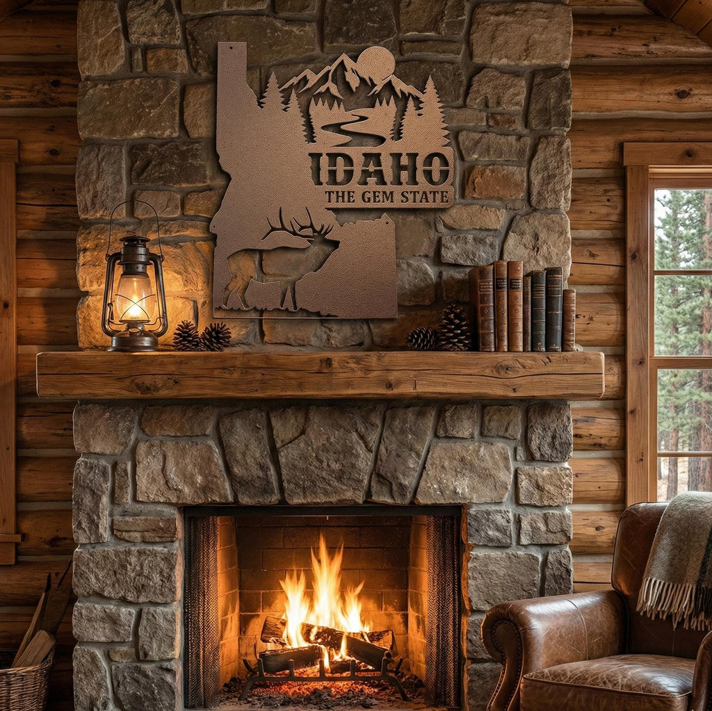 Idaho Metal Wall Art Sign  Rustic Gem State Decor, Die Cut Steel Idaho Sign, Cabin Farmhouse Lodge Wall Hanging