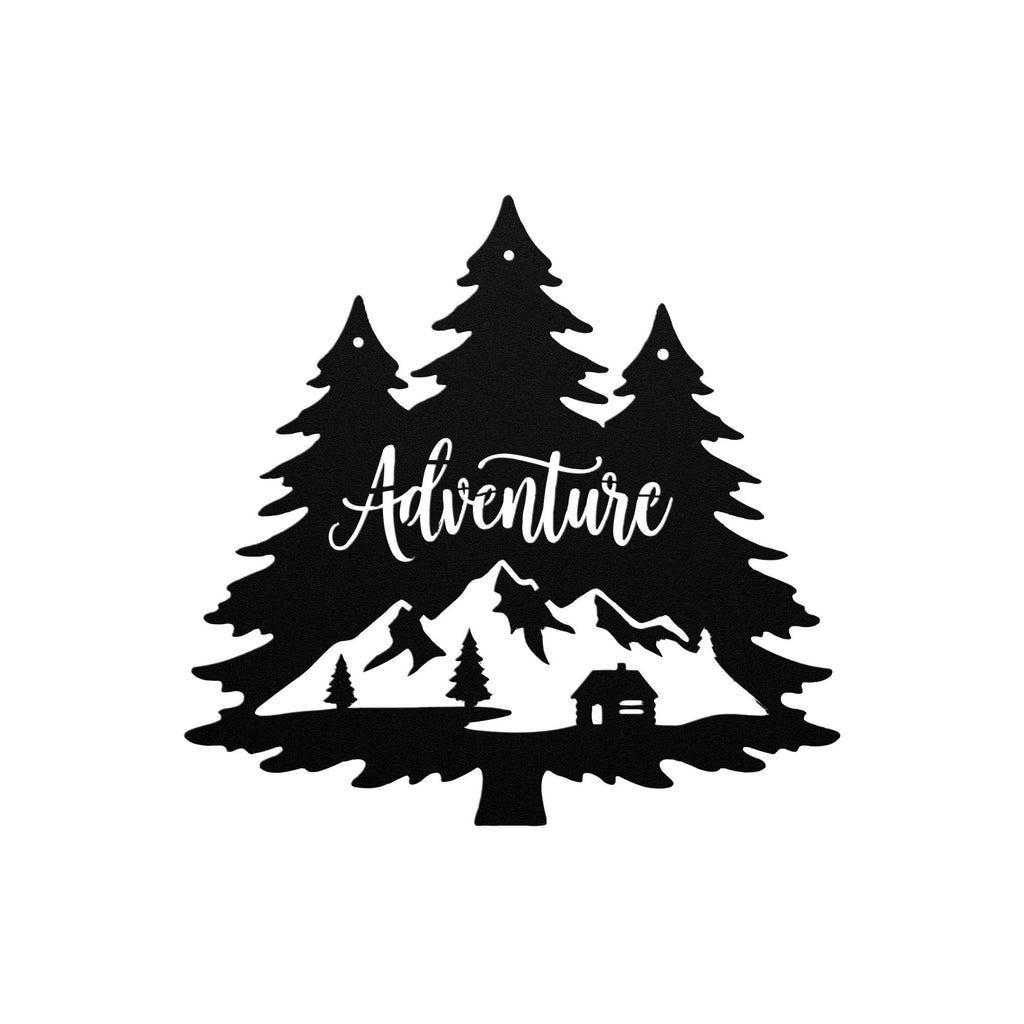 Adventure Metal Wall Sign | Mountain Cabin Decor | Rustic Lodge Welcome Sign | Outdoor Cabin Metal Wall Art