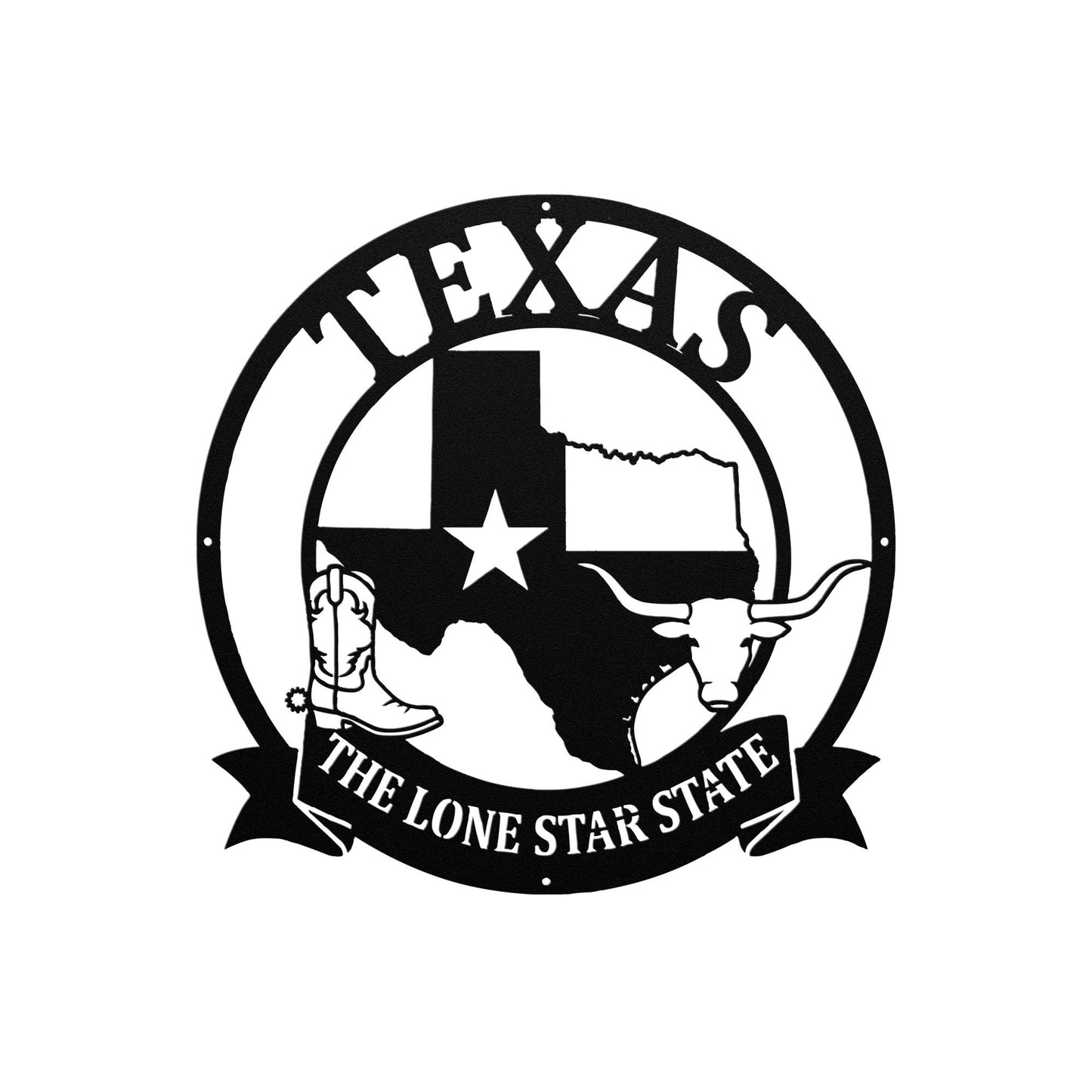 Texas Die Cut Metal Sign – Lone Star State Steel Wall Art – Rustic Western Ranch Decor – Texas Longhorn & Cowboy Boot