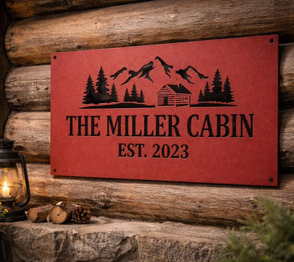 Personalized Metal Cabin Sign, Mountain Cabin Wall Art, Die Cut Rustic Decor (customizable)