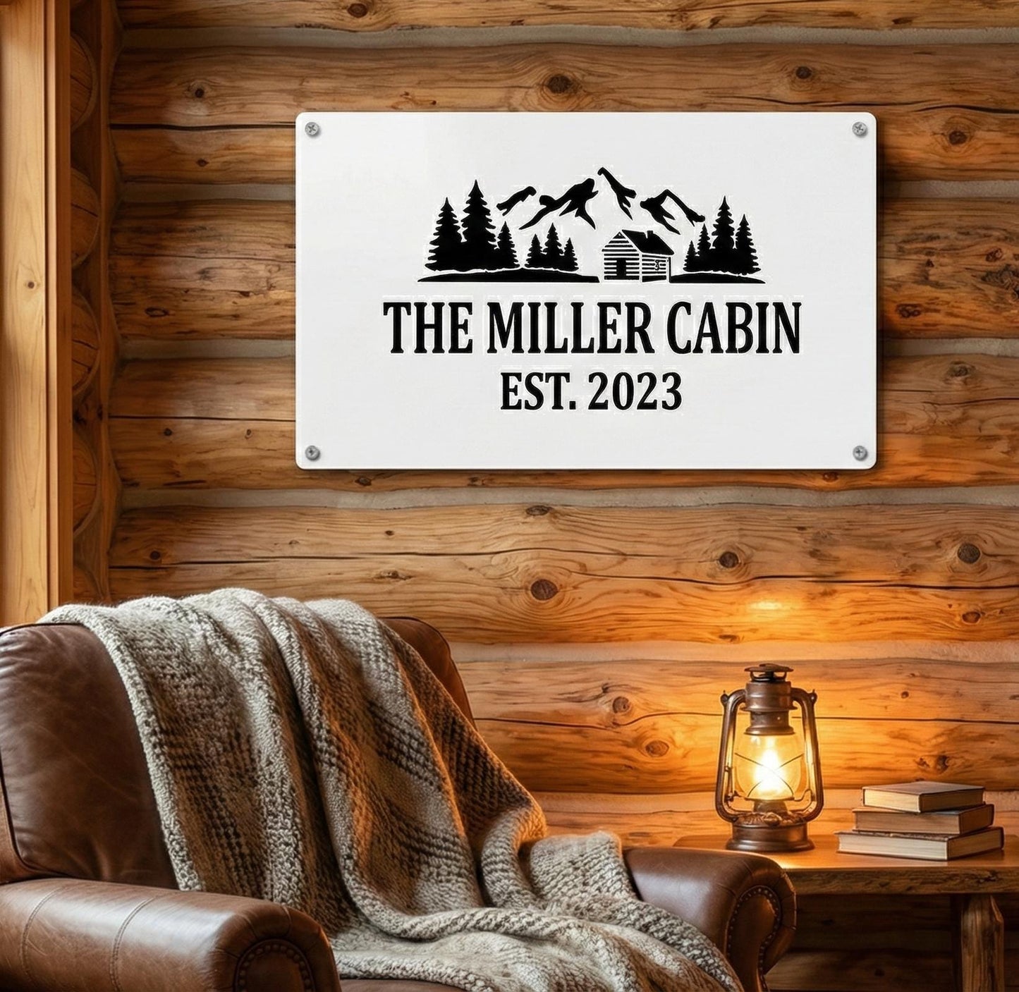 Personalized Metal Cabin Sign, Mountain Cabin Wall Art, Die Cut Rustic Decor (customizable)