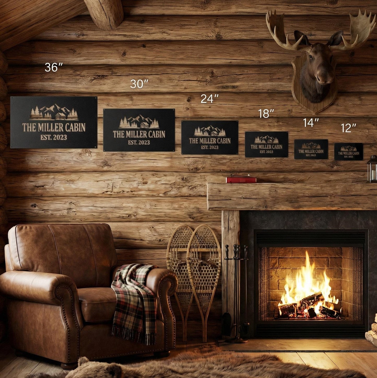 Personalized Metal Cabin Sign, Mountain Cabin Wall Art, Die Cut Rustic Decor (customizable)