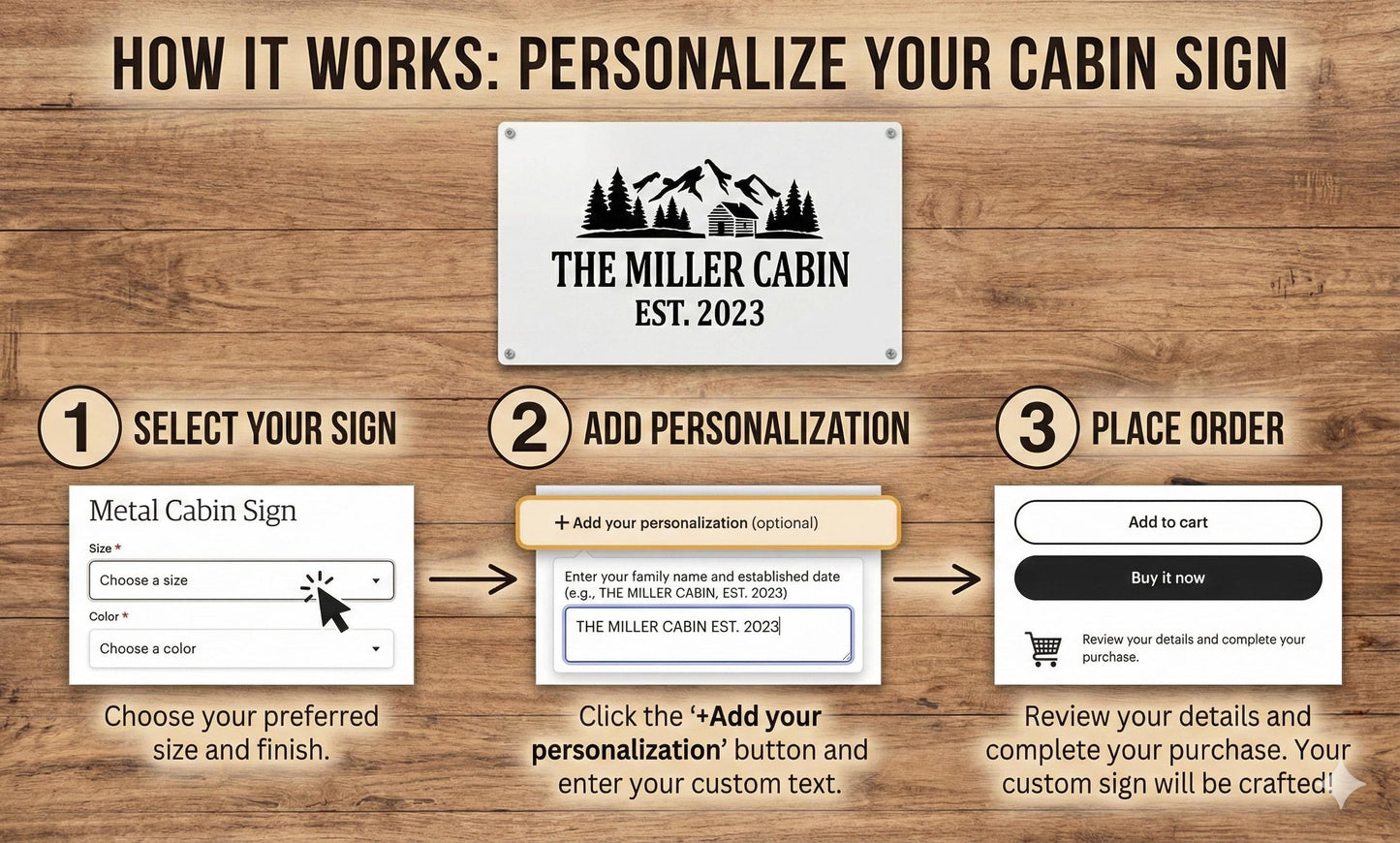 Personalized Metal Cabin Sign, Mountain Cabin Wall Art, Die Cut Rustic Decor (customizable)