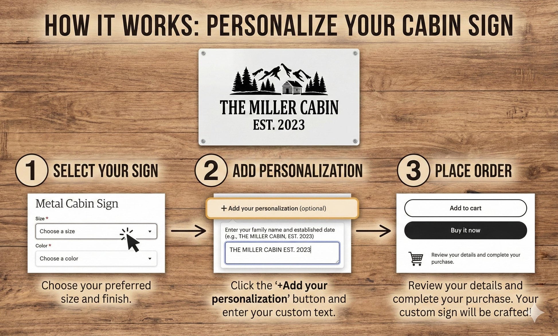 Personalized Metal Cabin Sign, Mountain Cabin Wall Art, Die Cut Rustic Decor (customizable)