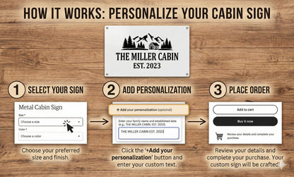 Personalized Metal Cabin Sign, Mountain Cabin Wall Art, Die Cut Rustic Decor (customizable)
