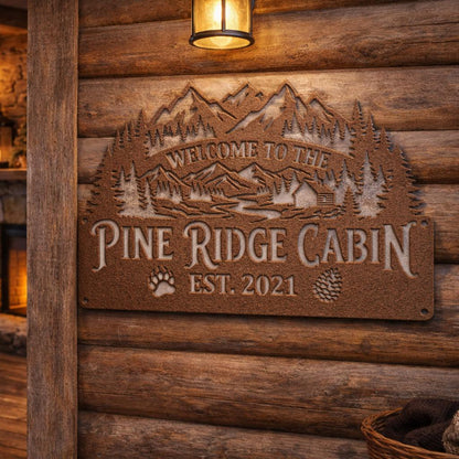 Personalized Sign for Family Cabin, Custom Metal Cabin Sign, Rustic Cabin Name Sign, Lake House Decor, Mountain Cabin Wall Art