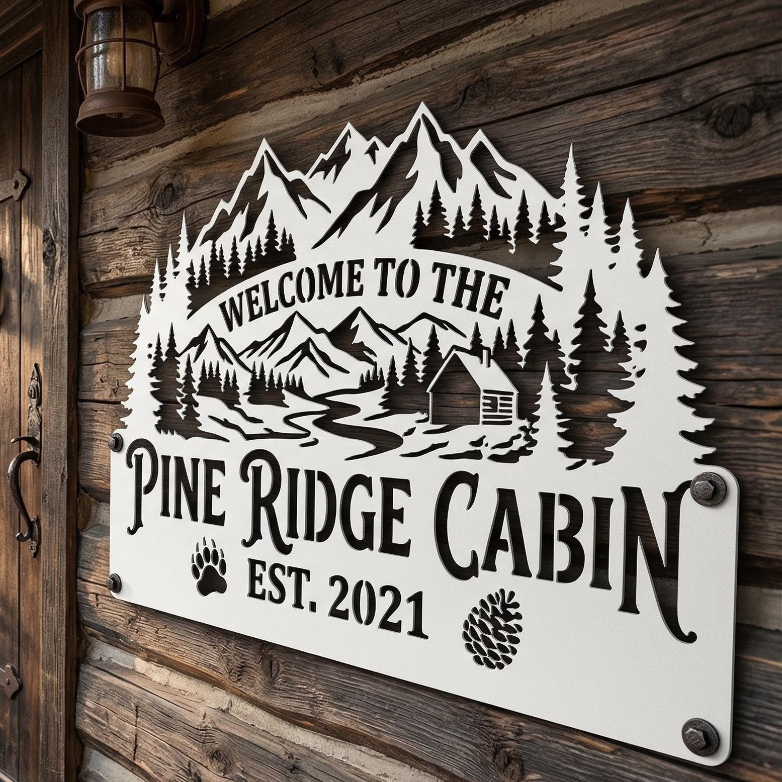 Personalized Sign for Family Cabin, Custom Metal Cabin Sign, Rustic Cabin Name Sign, Lake House Decor, Mountain Cabin Wall Art