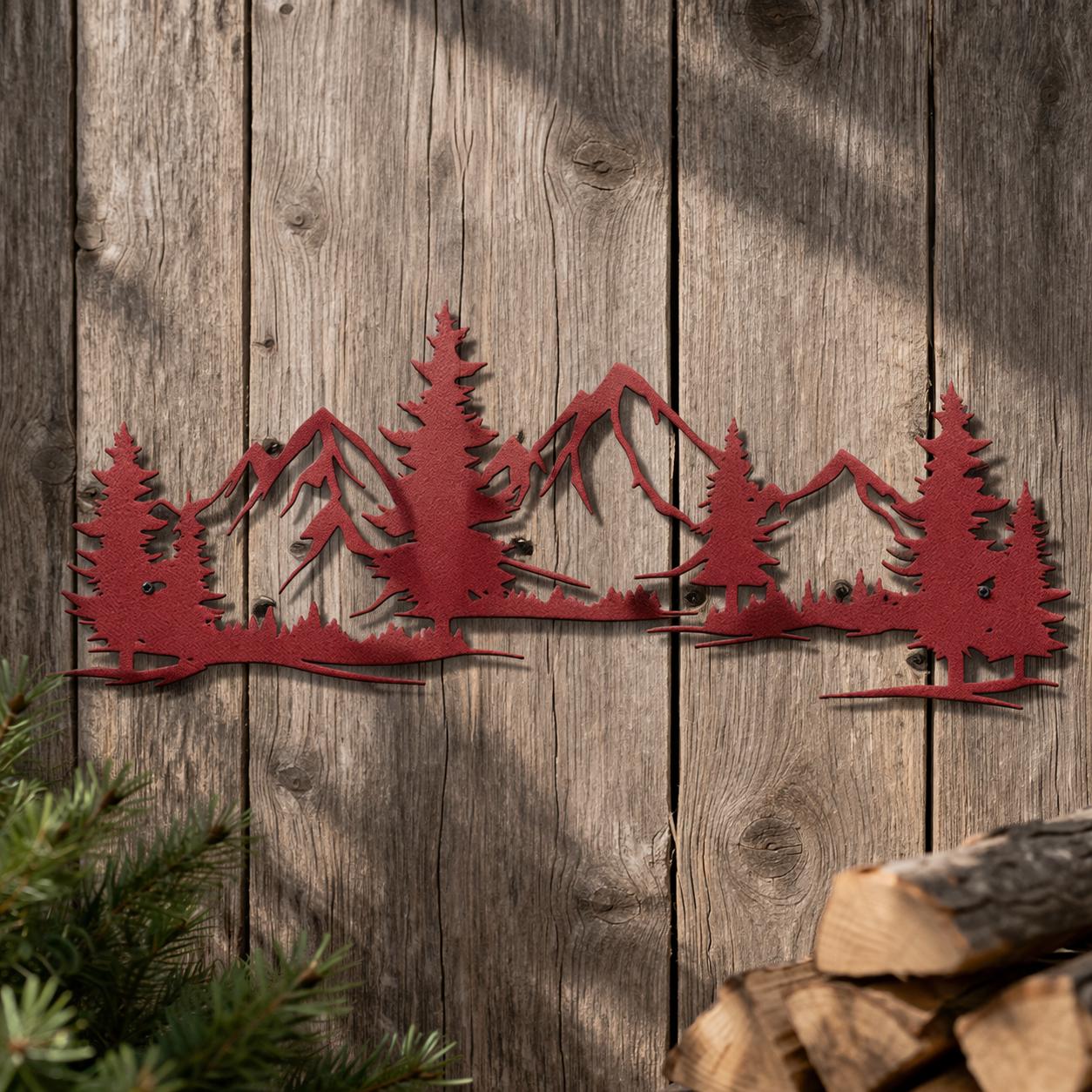 Mountain Wall Art, Rustic Metal Mountain Scene, Cabin Decor, Wilderness Wall Hanging, Forest Landscape Metal Sign, Nature Home Decor