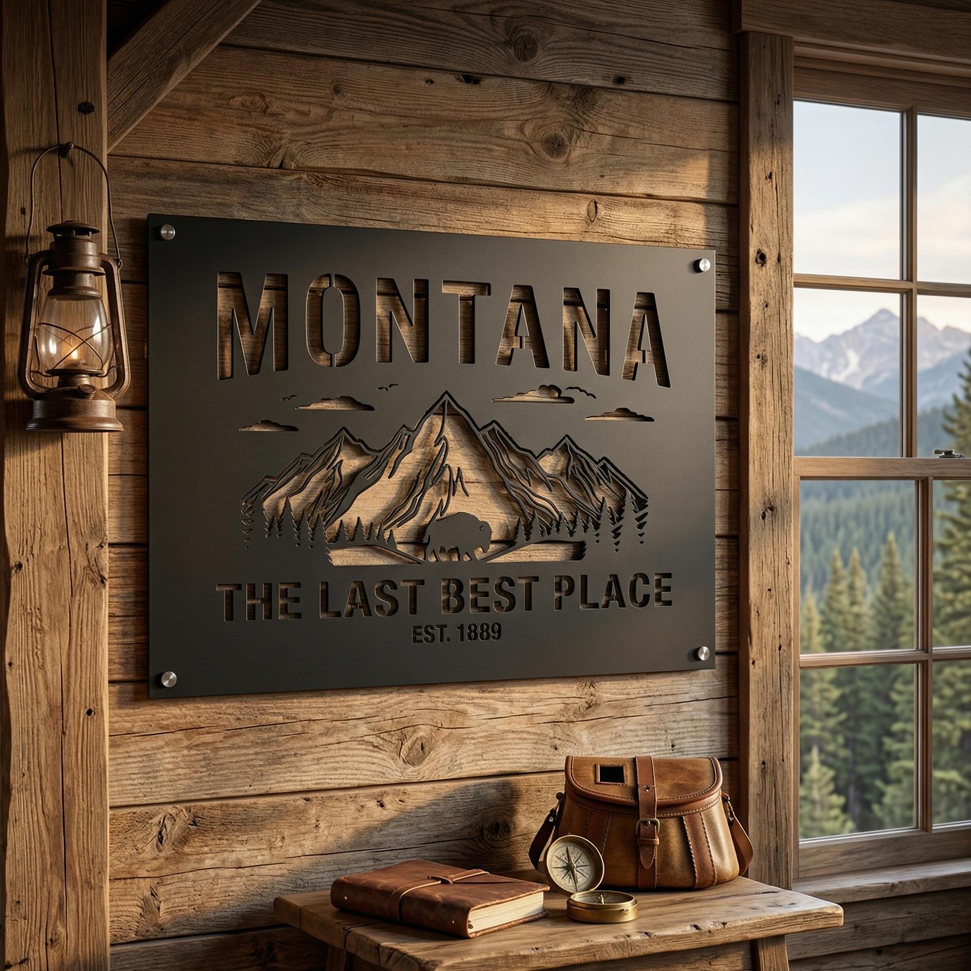Montana Home Wall Art Metal Sign – Rustic Mountain Decor, Bison Wall Hanging, Cabin Lodge Decor, Western Wall Art, Montana Gift