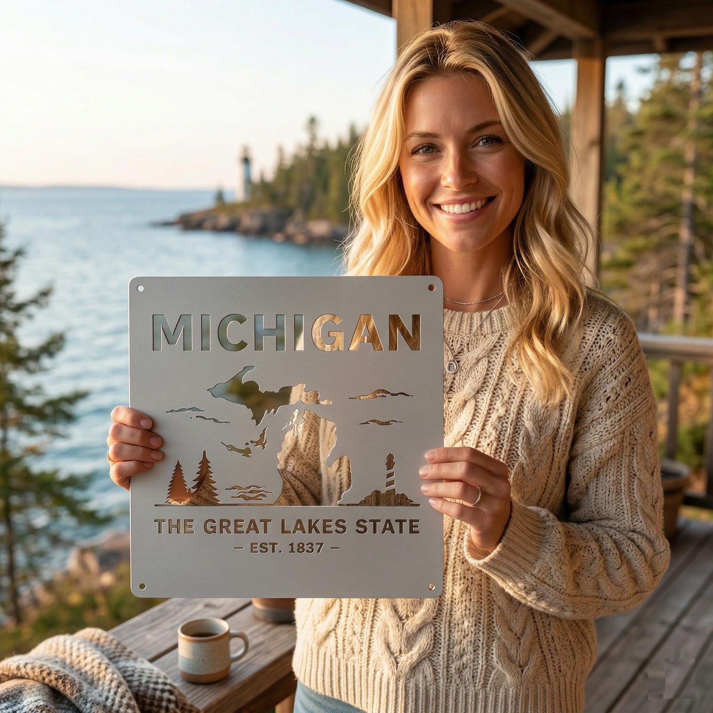 Michigan Metal Wall Art – Rustic Great Lakes State Sign, Michigan Wall Decor, Cabin Metal Wall Art, Lake House Decor, Michigan Home Sign