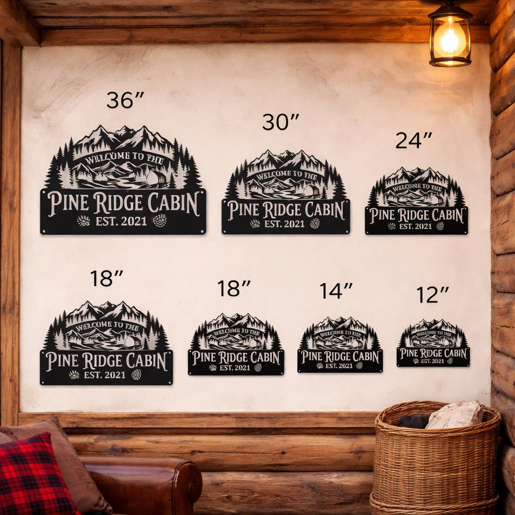 Personalized Sign for Family Cabin, Custom Metal Cabin Sign, Rustic Cabin Name Sign, Lake House Decor, Mountain Cabin Wall Art