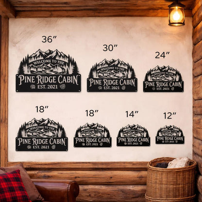 Personalized Sign for Family Cabin, Custom Metal Cabin Sign, Rustic Cabin Name Sign, Lake House Decor, Mountain Cabin Wall Art
