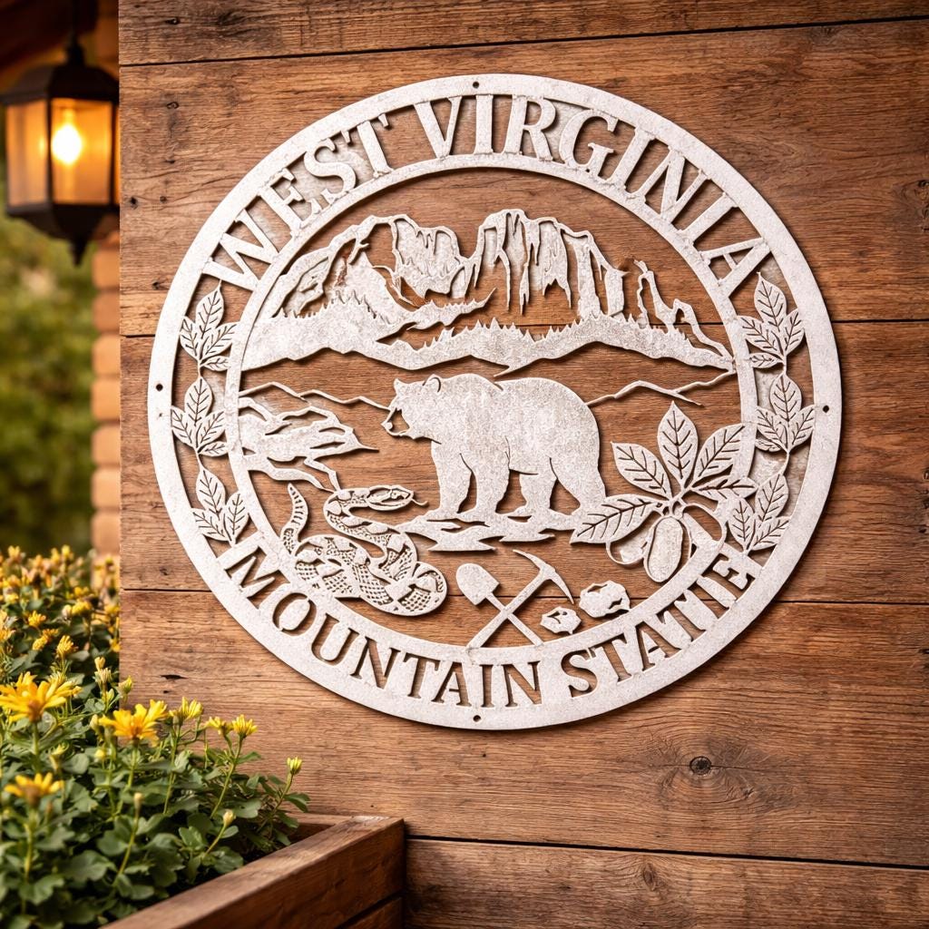 West Virginia Metal Wall Art - Mountain State Sign - Rustic Cabin Decor - Outdoor Metal Sign - Appalachian Home Decor - WV Wall Hanging