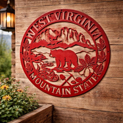 West Virginia Metal Wall Art - Mountain State Sign - Rustic Cabin Decor - Outdoor Metal Sign - Appalachian Home Decor - WV Wall Hanging