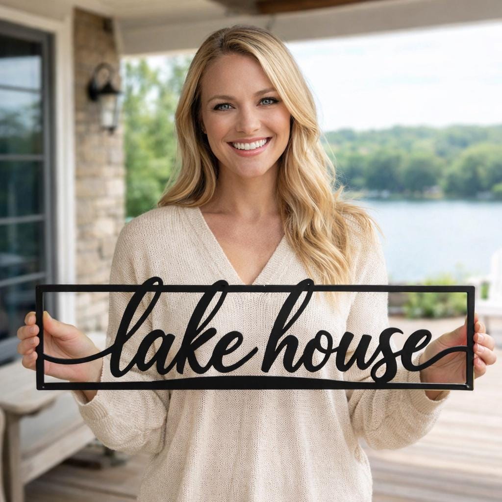 Lake House Metal Wall Art, Lake House Sign Decor, Rustic Cabin Metal Sign, Lakefront Home Wall Decor, Farmhouse Lake House Gift