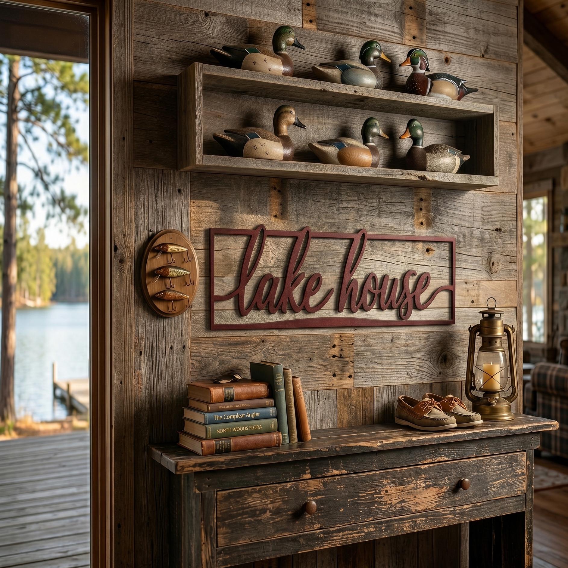 Lake House Metal Wall Art, Lake House Sign Decor, Rustic Cabin Metal Sign, Lakefront Home Wall Decor, Farmhouse Lake House Gift