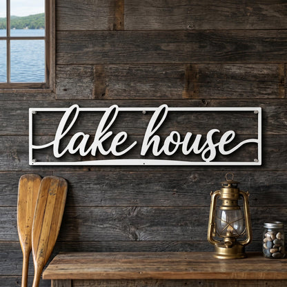Lake House Metal Wall Art, Lake House Sign Decor, Rustic Cabin Metal Sign, Lakefront Home Wall Decor, Farmhouse Lake House Gift