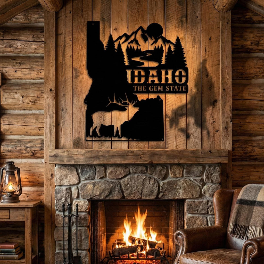 Idaho Metal Wall Art Sign  Rustic Gem State Decor, Die Cut Steel Idaho Sign, Cabin Farmhouse Lodge Wall Hanging
