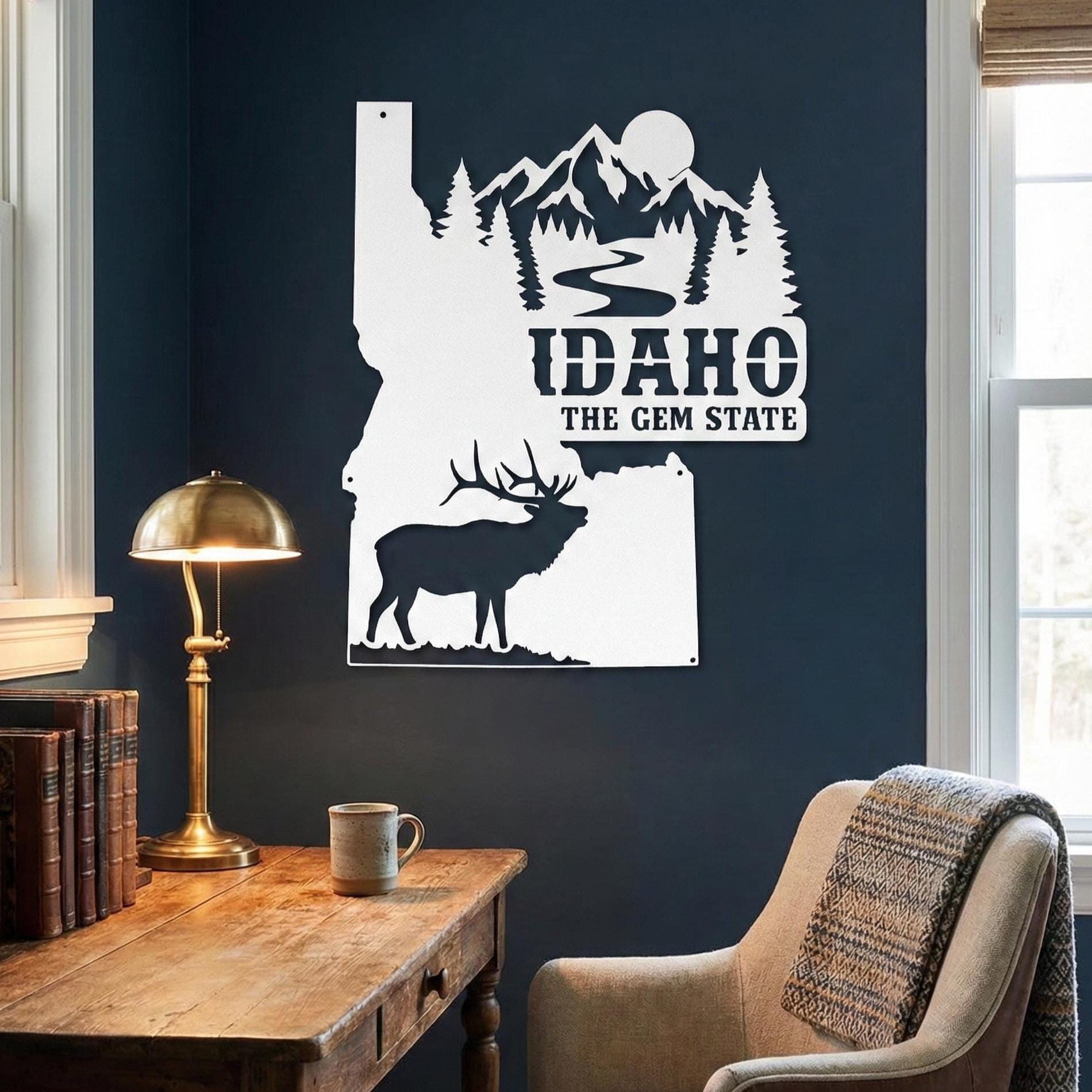 Idaho Metal Wall Art Sign  Rustic Gem State Decor, Die Cut Steel Idaho Sign, Cabin Farmhouse Lodge Wall Hanging