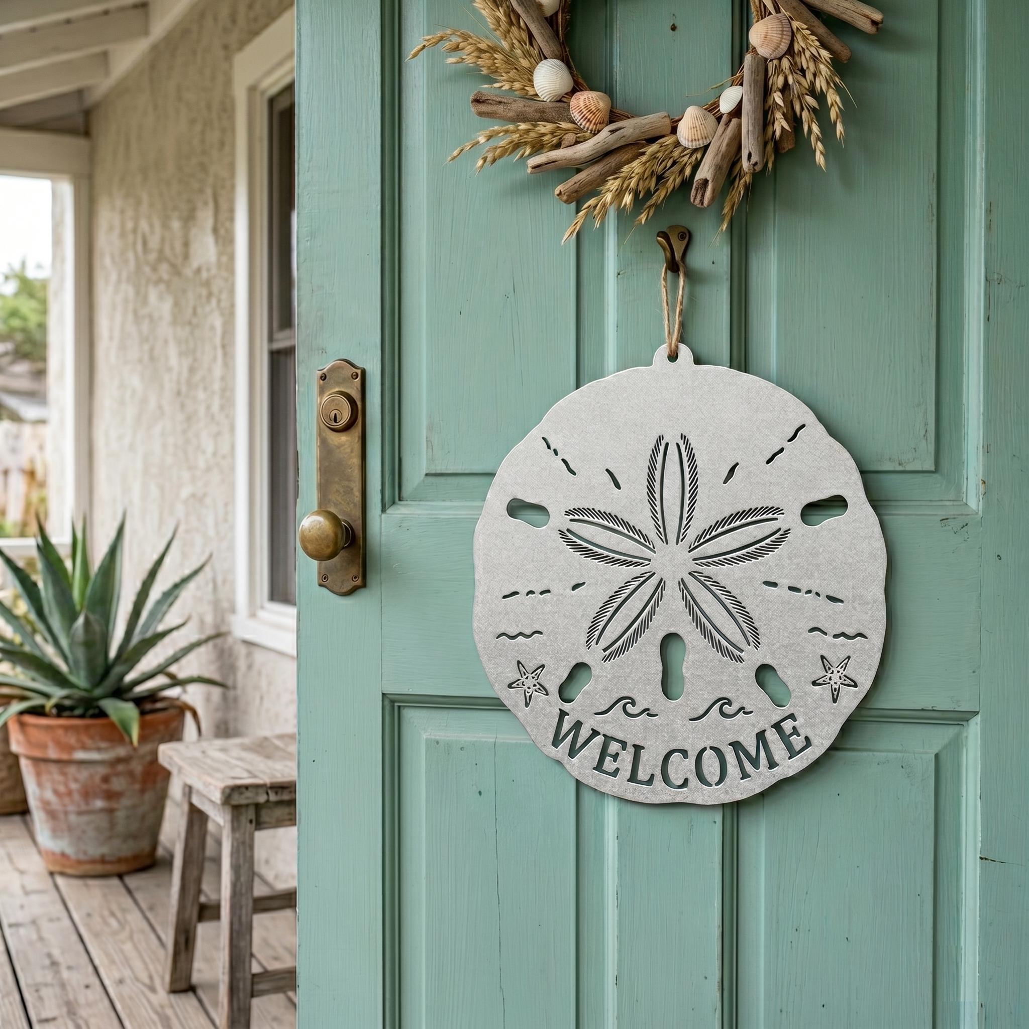 Sand Dollar Wall Decor, Beach House Wall Decor, Coastal Metal Wall Art, Nautical Wall Hanging, Ocean Theme Decor, Welcome Beach Sign