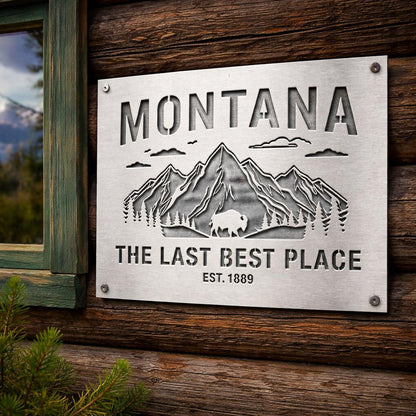 Montana Home Wall Art Metal Sign – Rustic Mountain Decor, Bison Wall Hanging, Cabin Lodge Decor, Western Wall Art, Montana Gift