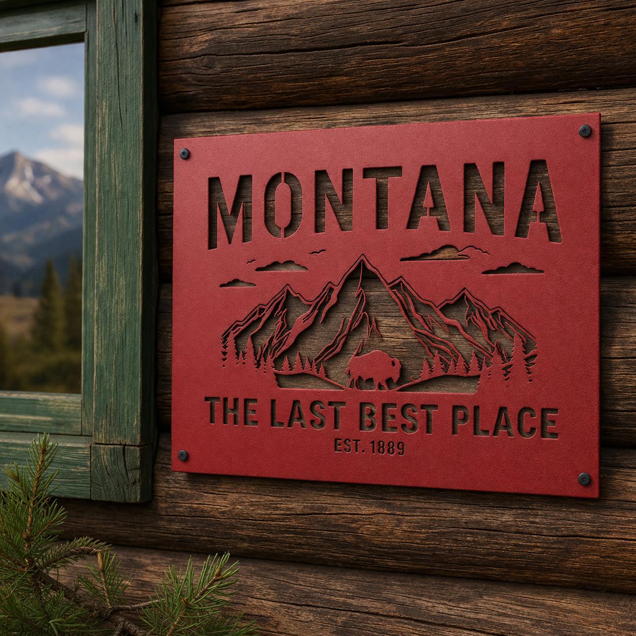 Montana Home Wall Art Metal Sign – Rustic Mountain Decor, Bison Wall Hanging, Cabin Lodge Decor, Western Wall Art, Montana Gift