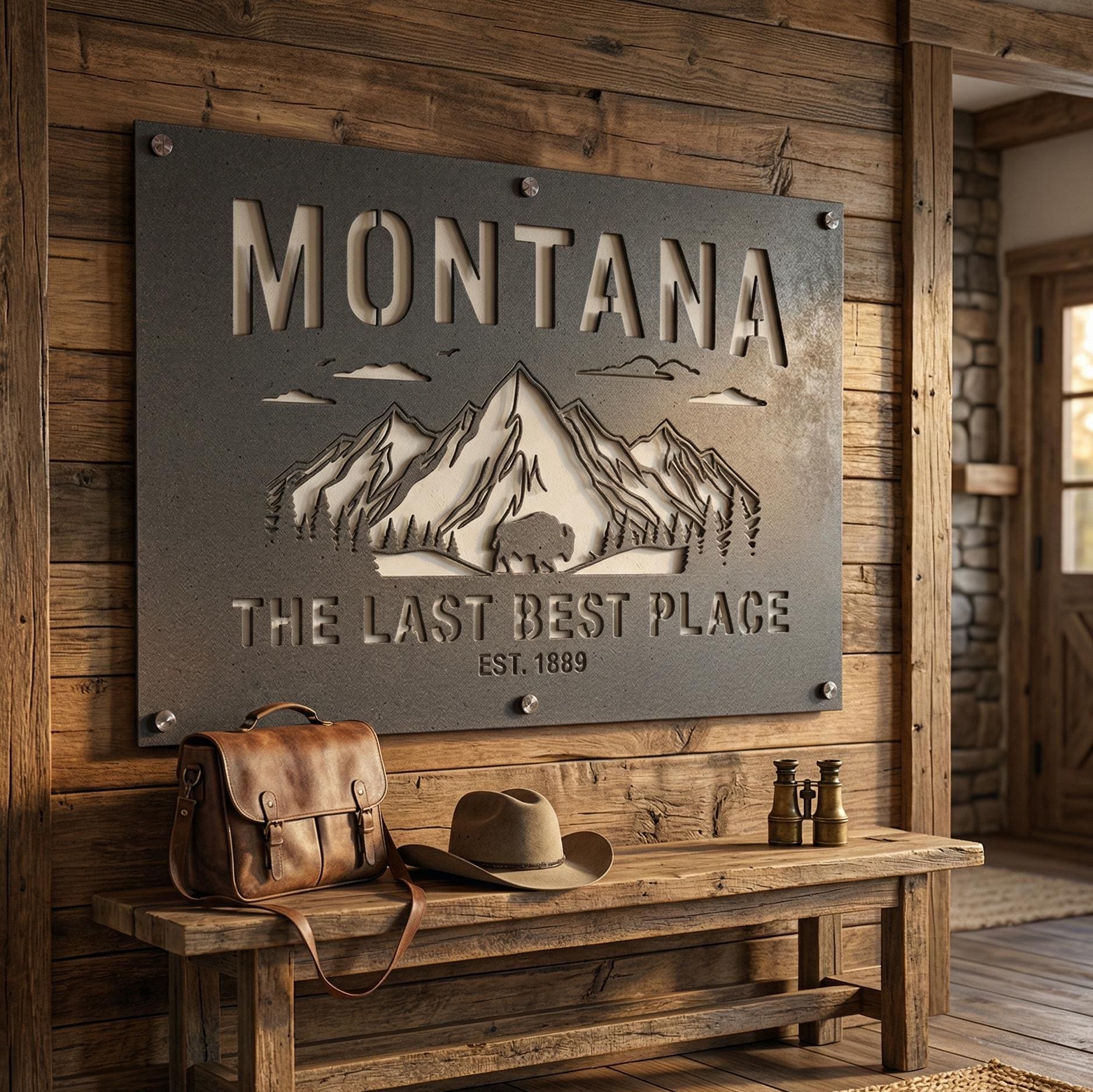 Montana Home Wall Art Metal Sign – Rustic Mountain Decor, Bison Wall Hanging, Cabin Lodge Decor, Western Wall Art, Montana Gift
