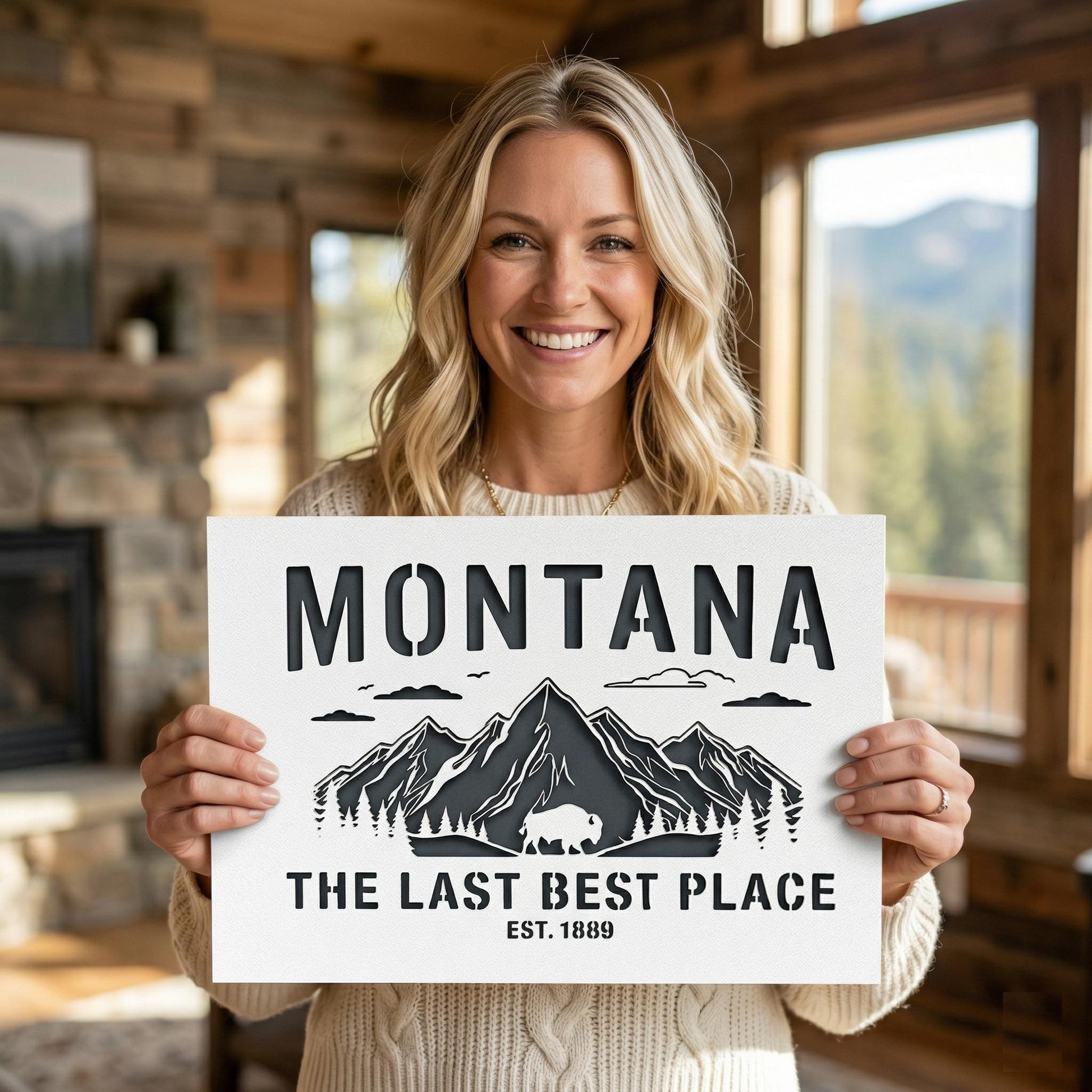Montana Home Wall Art Metal Sign – Rustic Mountain Decor, Bison Wall Hanging, Cabin Lodge Decor, Western Wall Art, Montana Gift