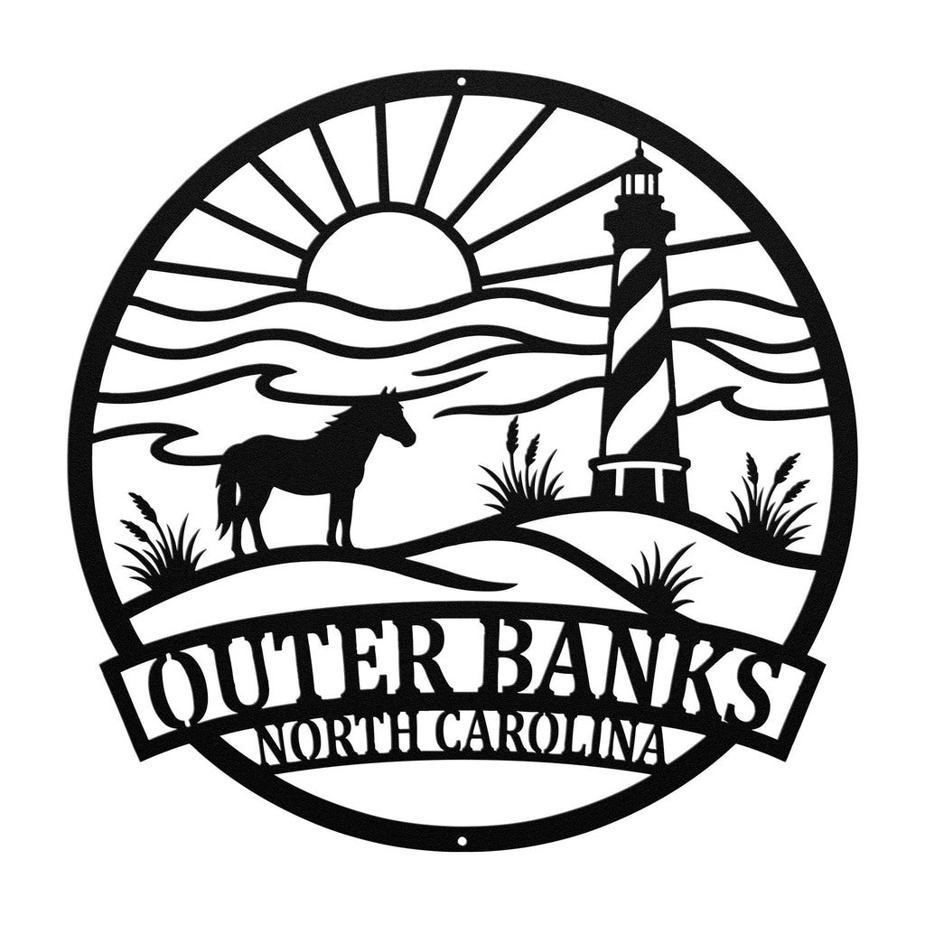 Outer Banks Wall Art | OBX Metal Sign | Coastal North Carolina Decor | Beach House Wall Art | Lighthouse Ocean Scene