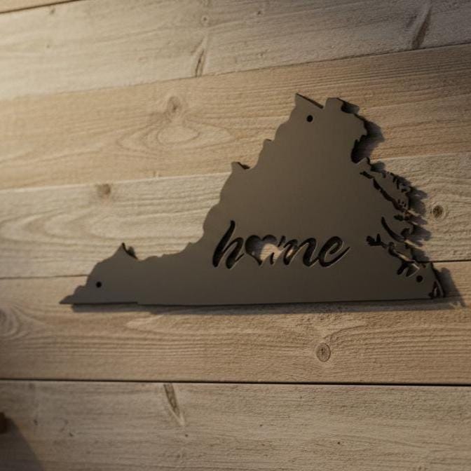 Virginia Home Metal Sign  Die Cut State Wall Art, Farmhouse Décor, Custom Virginia House Sign, Rustic Outdoor Metal Sign