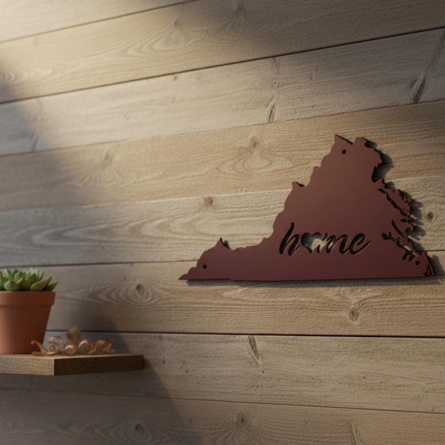 Virginia Home Metal Sign  Die Cut State Wall Art, Farmhouse Décor, Custom Virginia House Sign, Rustic Outdoor Metal Sign