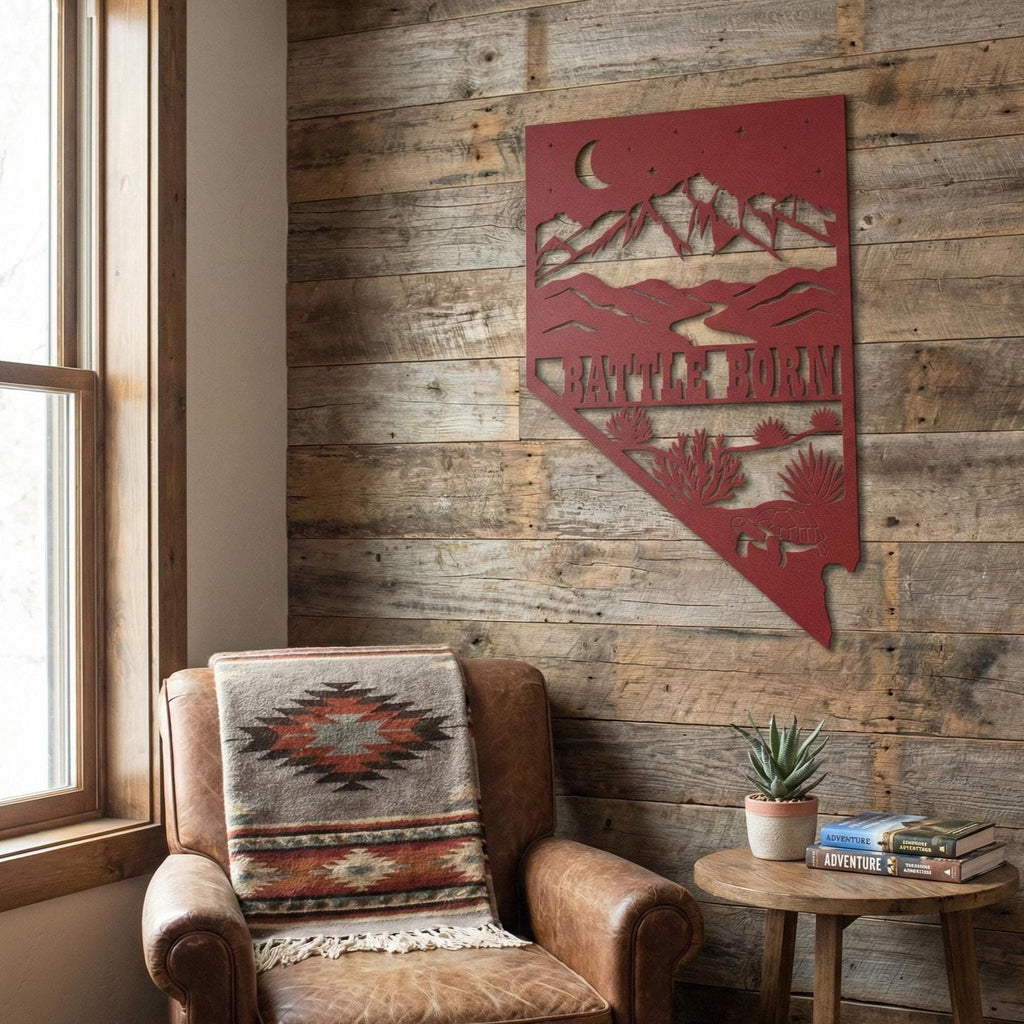 Nevada State Die Cut Metal Wall Sign-Rustic Western Home Decor, Powder Coated Steel Desert Mountain Art, Farmhouse Cabin Wall Hanging