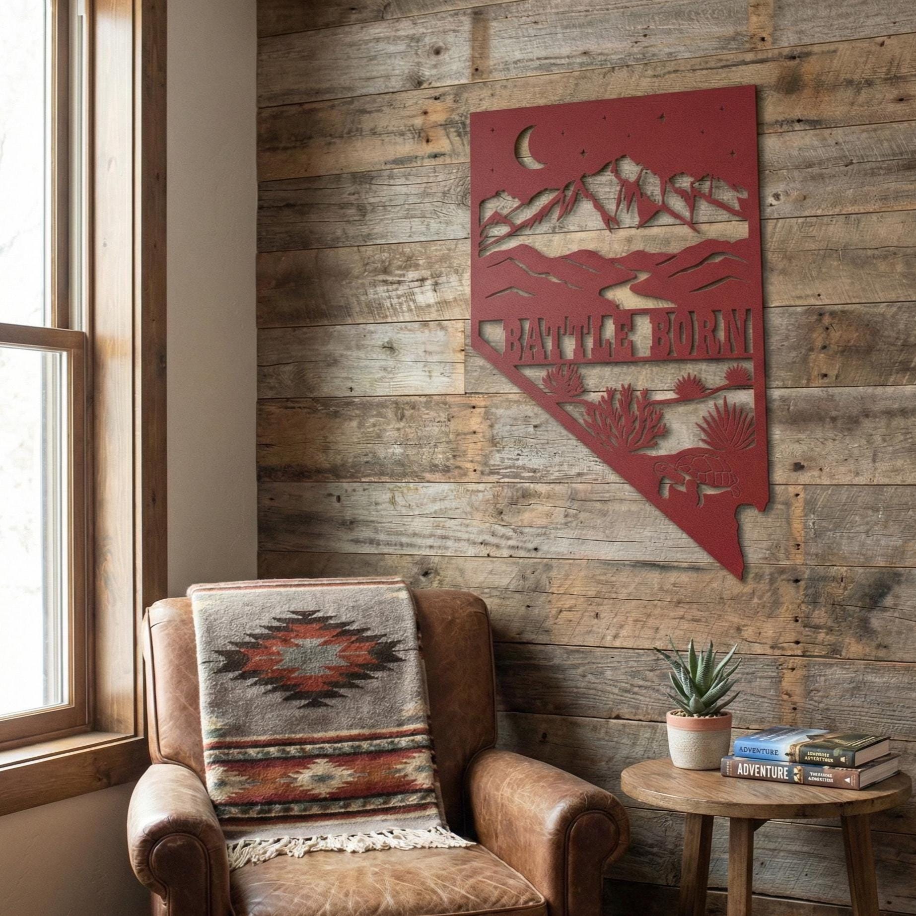 Nevada State Die Cut Metal Wall Sign-Rustic Western Home Decor, Powder Coated Steel Desert Mountain Art, Farmhouse Cabin Wall Hanging