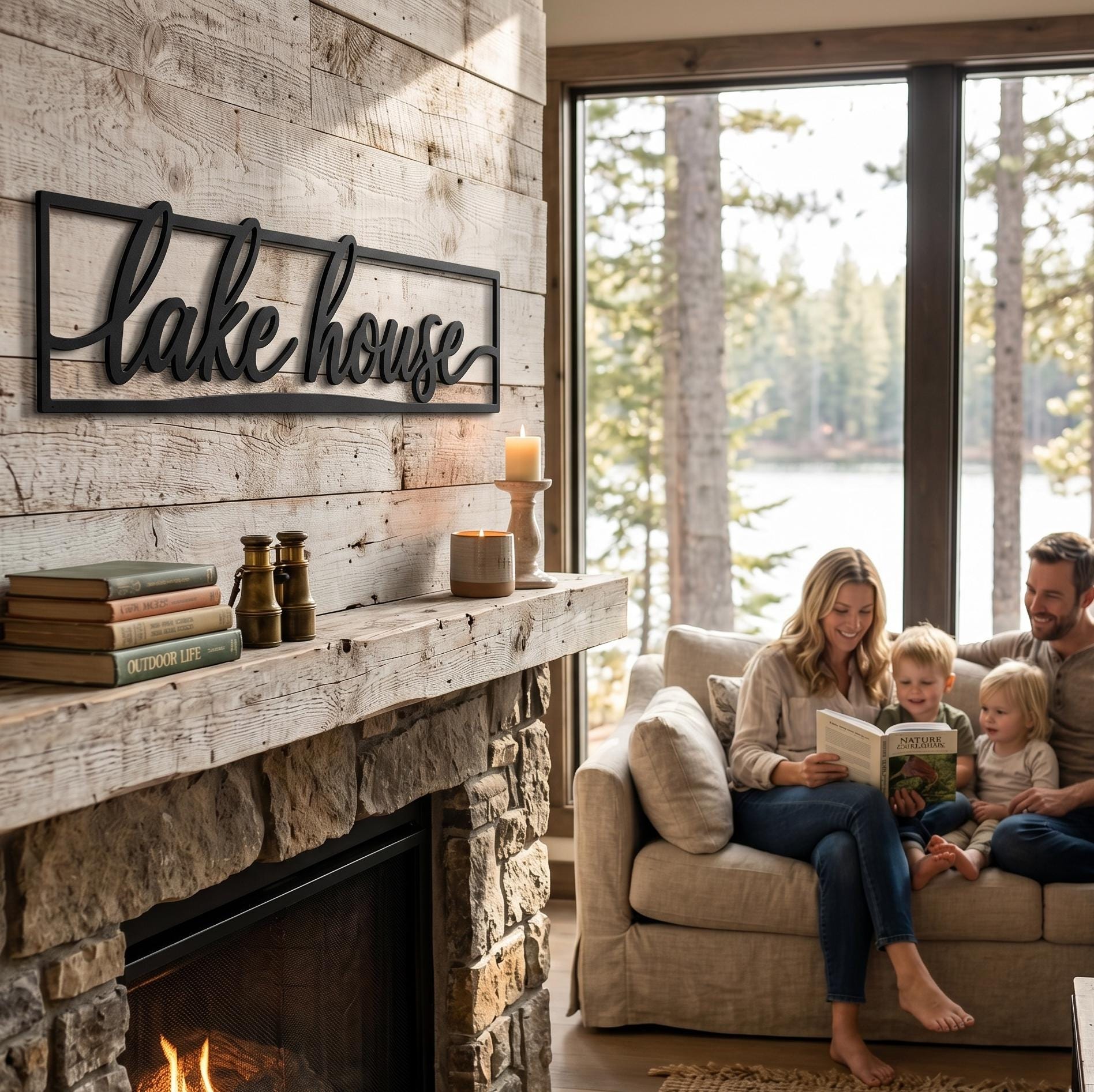 Lake House Metal Wall Art, Lake House Sign Decor, Rustic Cabin Metal Sign, Lakefront Home Wall Decor, Farmhouse Lake House Gift
