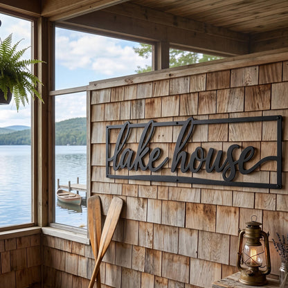 Lake House Metal Wall Art, Lake House Sign Decor, Rustic Cabin Metal Sign, Lakefront Home Wall Decor, Farmhouse Lake House Gift