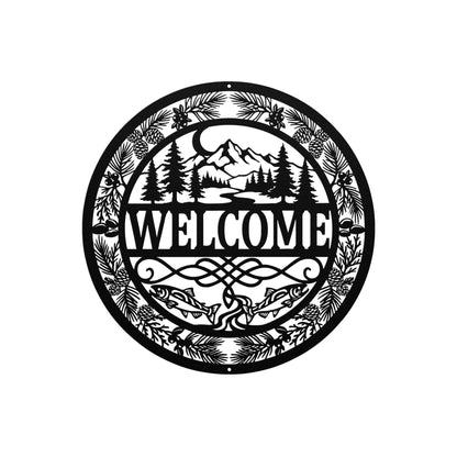 Cabin Welcome Sign Metal Wall Art, Rustic Welcome Sign, Lake House Decor, Mountain Wall Art, Fishing Decor, Outdoor Welcome Sign