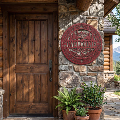 Cabin Welcome Sign Metal Wall Art, Rustic Welcome Sign, Lake House Decor, Mountain Wall Art, Fishing Decor, Outdoor Welcome Sign