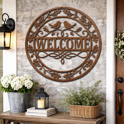 Rustic Welcome Sign Metal Wall Art, Farmhouse Welcome Sign, Front Door Decor, Outdoor Welcome Sign, Metal Wall Decor