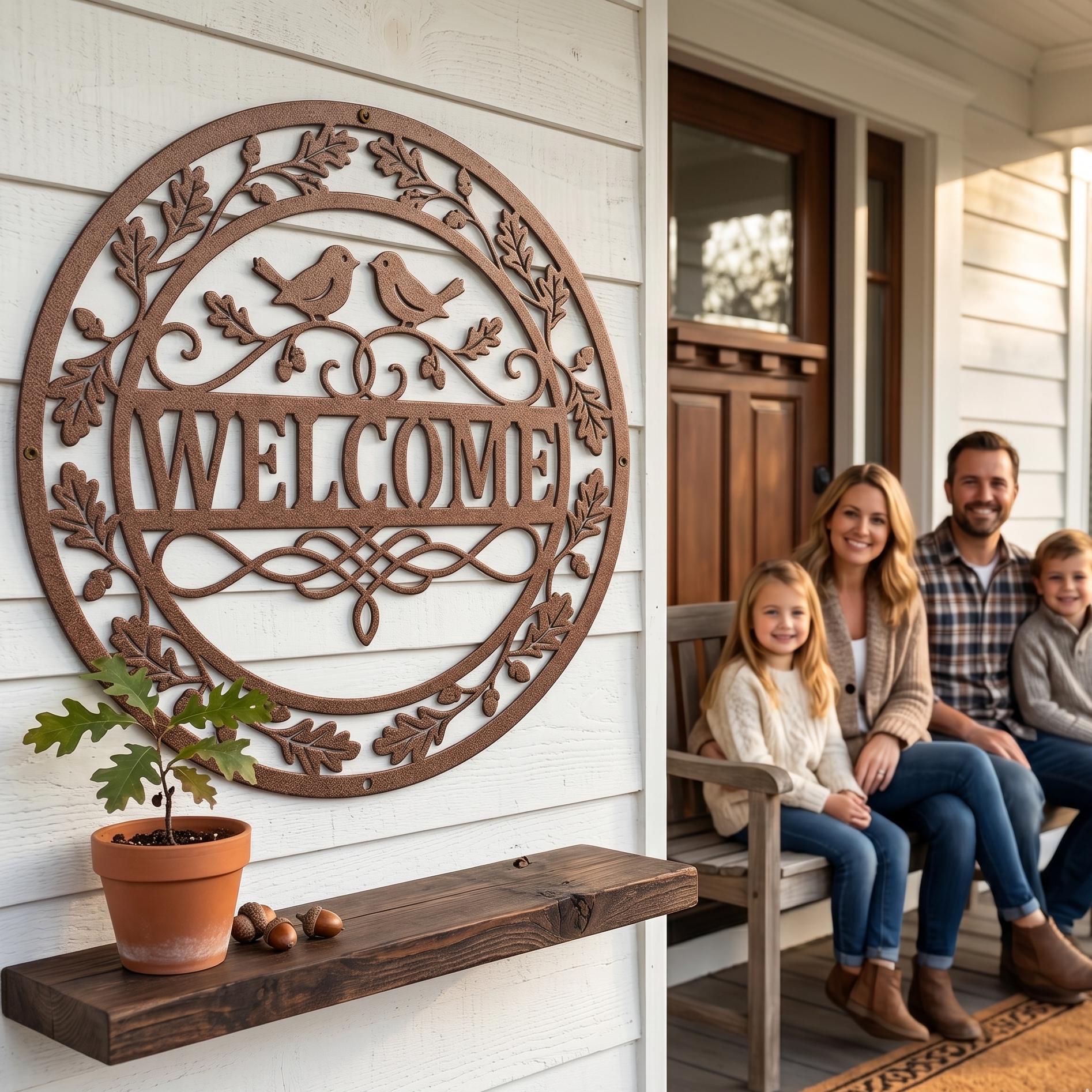 Rustic Welcome Sign Metal Wall Art, Farmhouse Welcome Sign, Front Door Decor, Outdoor Welcome Sign, Metal Wall Decor