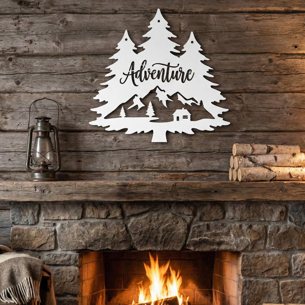 Adventure Metal Wall Sign | Mountain Cabin Decor | Rustic Lodge Welcome Sign | Outdoor Cabin Metal Wall Art