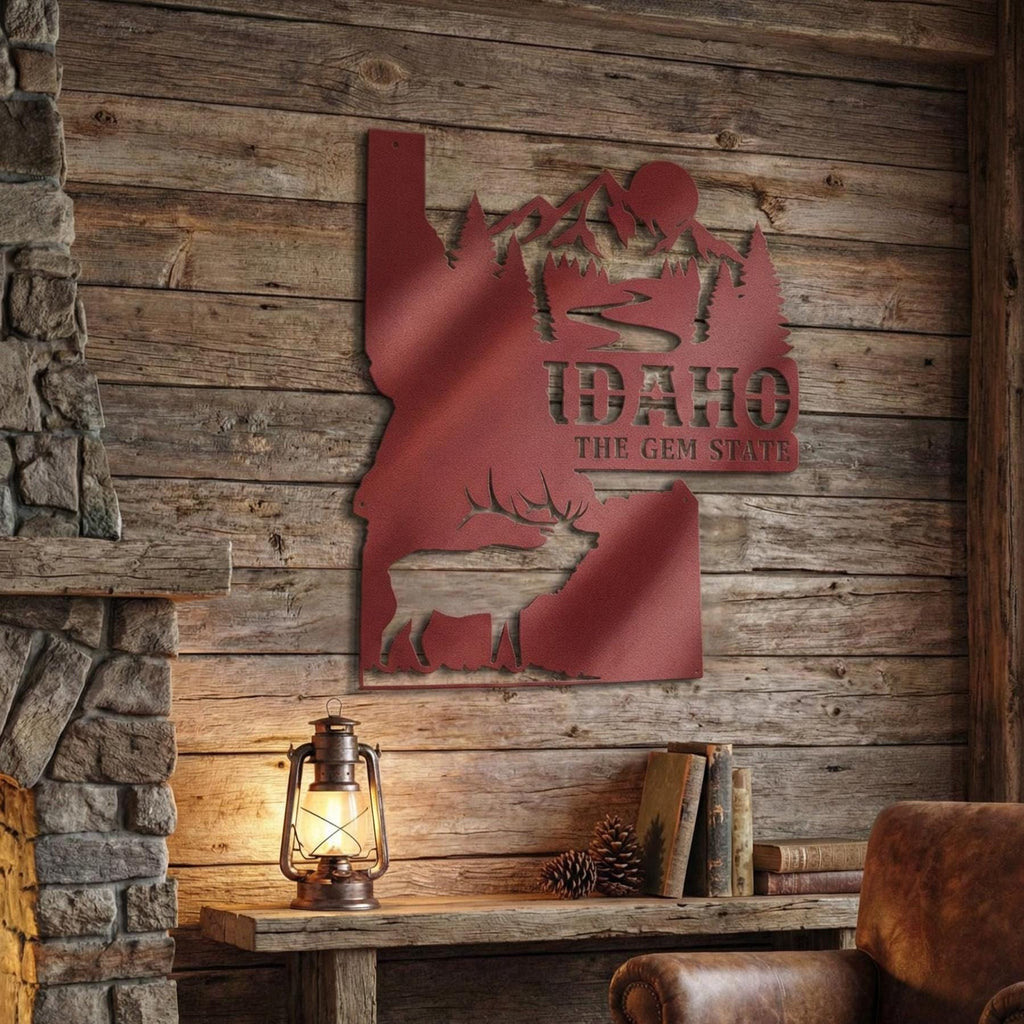 Idaho Metal Wall Art Sign  Rustic Gem State Decor, Die Cut Steel Idaho Sign, Cabin Farmhouse Lodge Wall Hanging