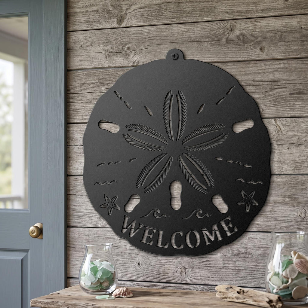 Sand Dollar Wall Decor, Beach House Wall Decor, Coastal Metal Wall Art, Nautical Wall Hanging, Ocean Theme Decor, Welcome Beach Sign