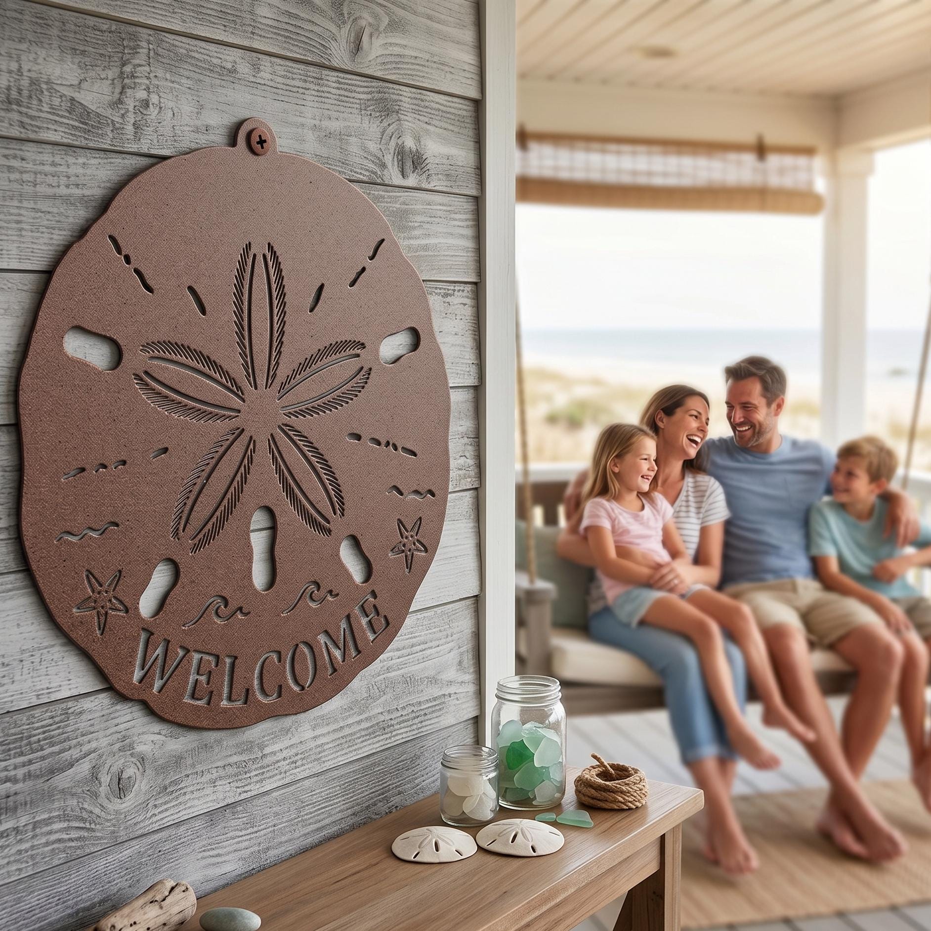 Sand Dollar Wall Decor, Beach House Wall Decor, Coastal Metal Wall Art, Nautical Wall Hanging, Ocean Theme Decor, Welcome Beach Sign