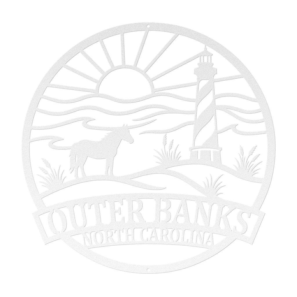 Outer Banks Wall Art | OBX Metal Sign | Coastal North Carolina Decor | Beach House Wall Art | Lighthouse Ocean Scene