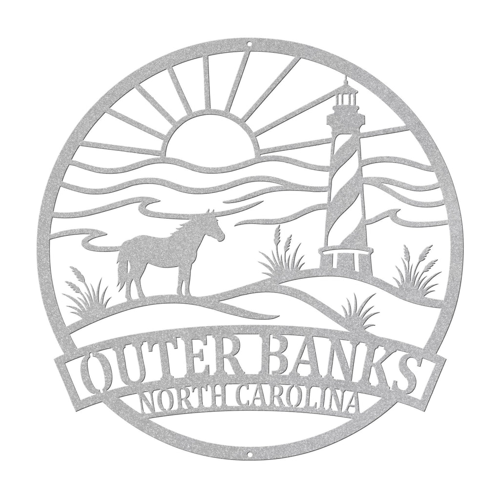Outer Banks Wall Art | OBX Metal Sign | Coastal North Carolina Decor | Beach House Wall Art | Lighthouse Ocean Scene