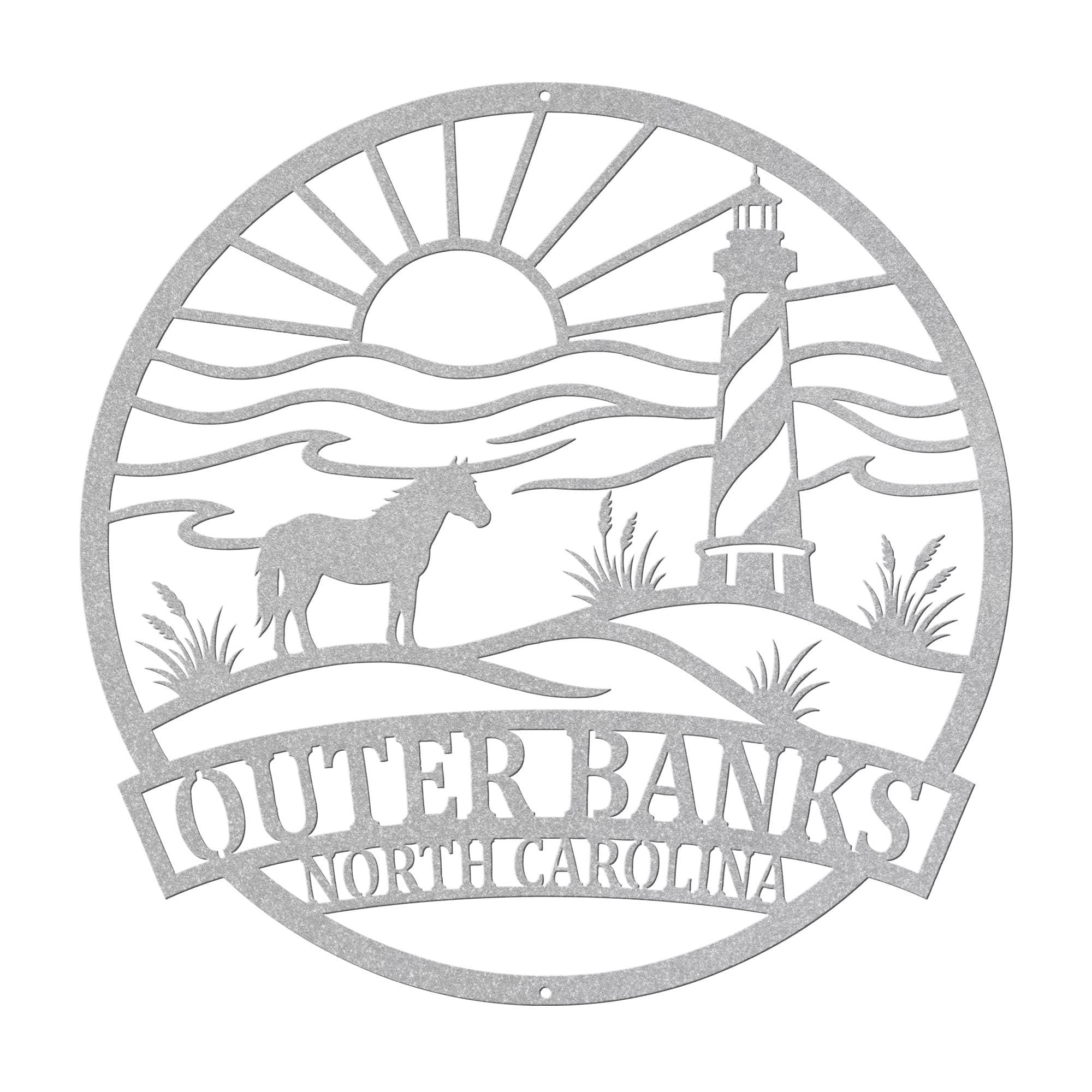 Outer Banks Wall Art | OBX Metal Sign | Coastal North Carolina Decor | Beach House Wall Art | Lighthouse Ocean Scene